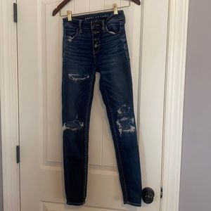 American Eagle button fly jeans with store bought rips size 0 regular